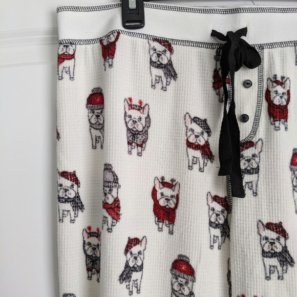 PJ Salvage Frenchie Print Textured Fleece Winter Theme Lounge Pants Ivory XL NWT - Picture 4 of 15